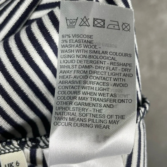 Whistles Dress Women’s 2 Emma 3/4 Sleeve Black White Stripe Jersey Knit Midi - Picture 9 of 9